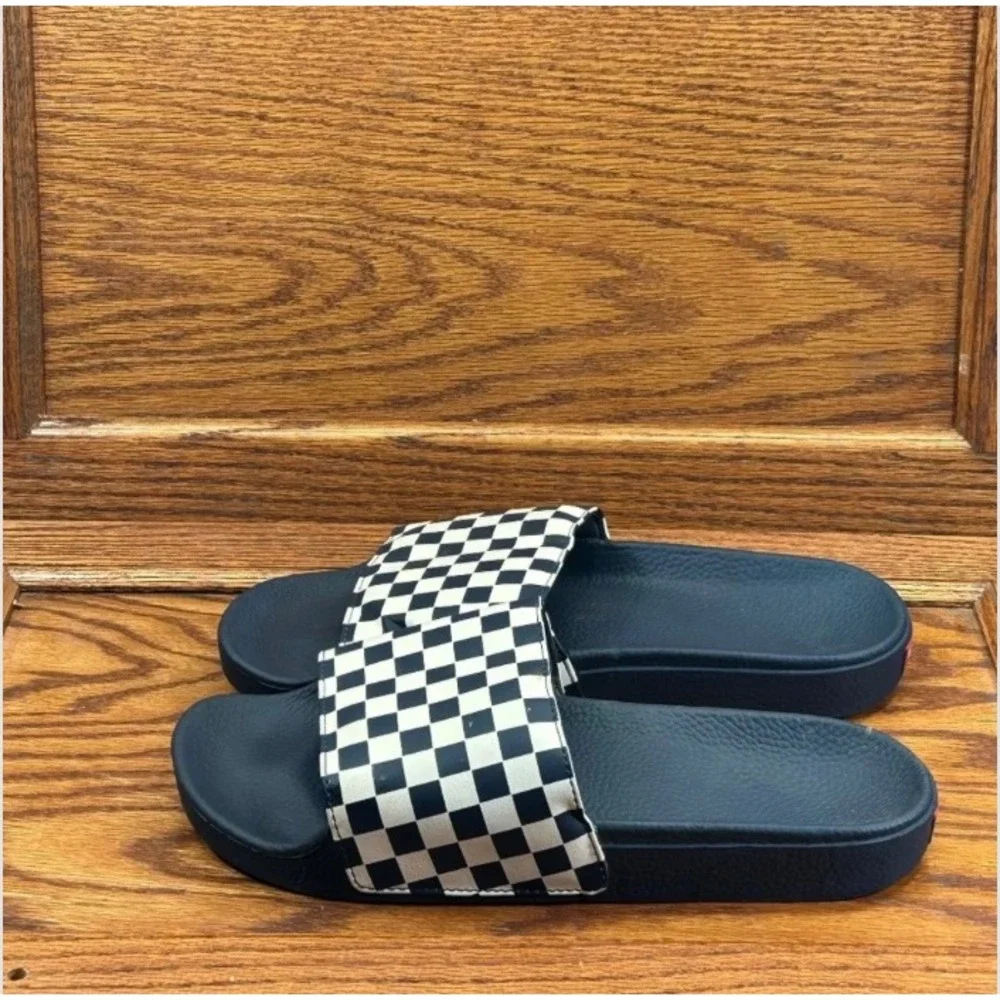 Vans La Costa Slide-On Sandals Navy Blue White Checkerboard Mens Shoes